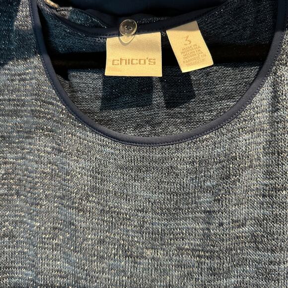 Chico's Size 3 Extra Large Lightweight Sweater Detachable Cowl neck Blue Silver - Picture 4 of 9